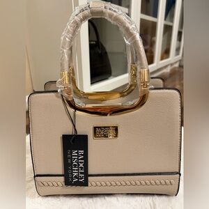 Badgley Mischka Beige Satchel with Gold Details